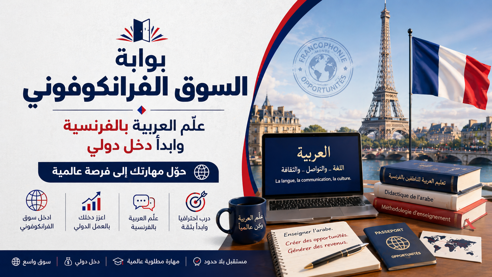 بوابة السوق الفرانكوفوني | علّم العربية بالفرنسية وابدأ دخل دولي